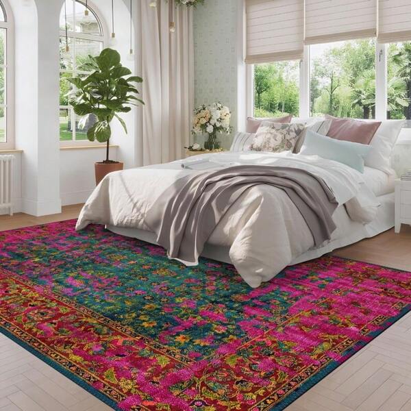 Bohemian Pink And Teal Area Rug, Oriental Decor, Modern Abstract Art Carpet 84*60inch/31*20inch,Perfect Choice For Gift ,Stylish And High-Quality Rugs, Perfect For Decorations And GiftsHome Decor, The Best Choice For Gothic-Style Birthday Gifts